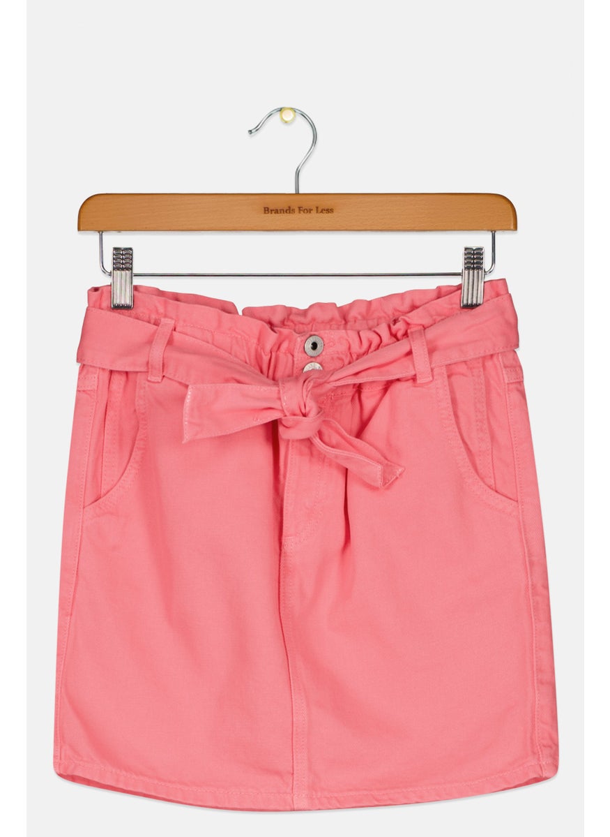 Kids Girl Solid Belted Skirts, Pink