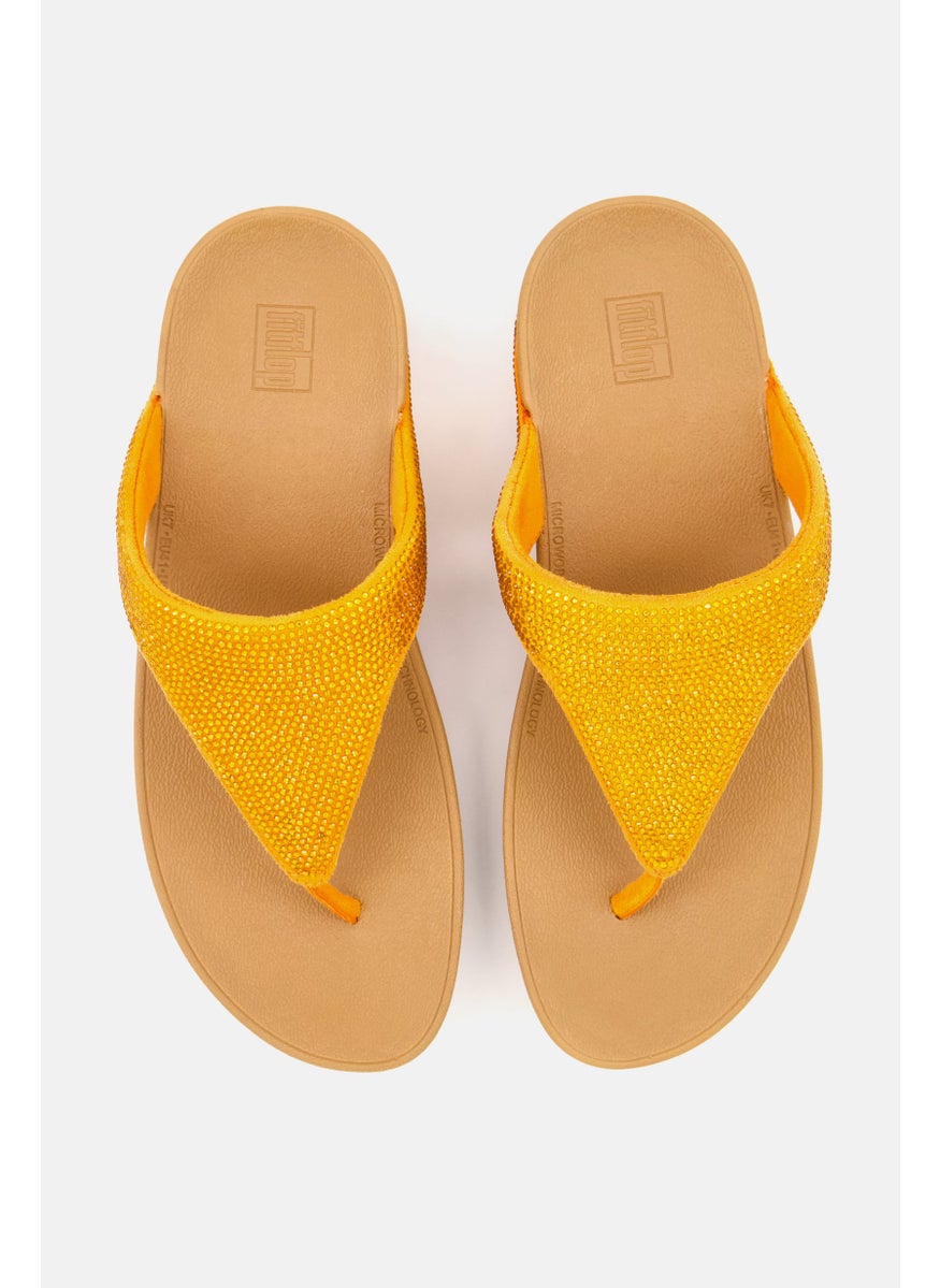 Women Lottie Shimmer Crystal Slip On Sandals, Orange