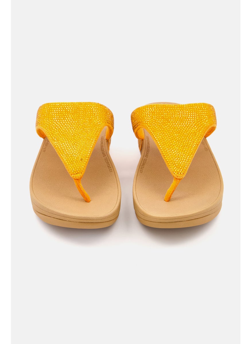 Women Lottie Shimmer Crystal Slip On Sandals, Orange