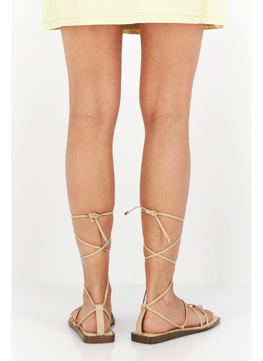 Women Medium Nazrinep Lace Up Flats, Tan