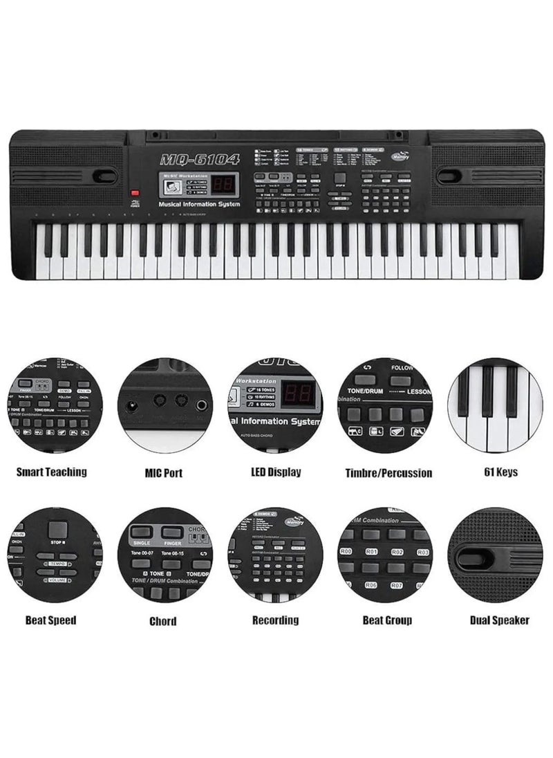 61-Key Electronic Music Keyboard Piano with LED Display, Built-in Speakers, Microphone, Multiple Tones & Rhythms – Portable Digital Keyboard for Beginners, Kids & Adults