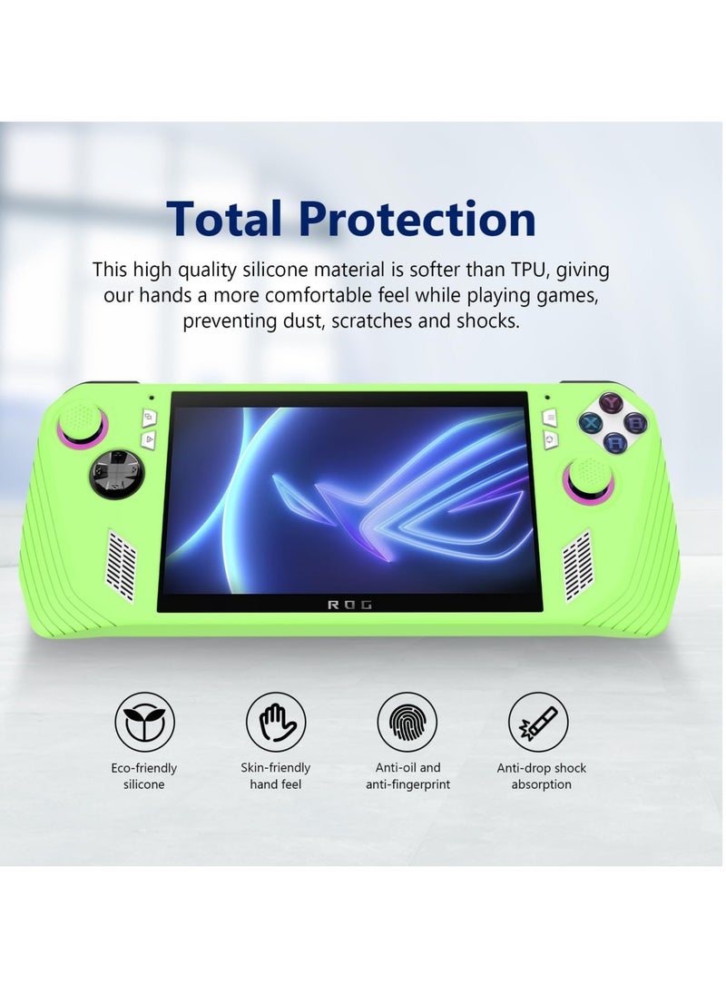 Protective Case for ASUS Rog Ally, Anti-Slip Shockproof Cover Silicone Case, Protector Case for Asus ROG Ally Handheld Game Accessories(Glow Green)