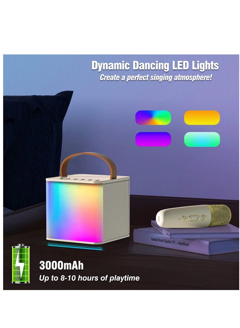 Bluetooth Speaker Beige With 2 Wireless Microphones For Karaoke Play Music Portable  Voice Changing Effects LED Dancing Light Remove Original Singer's Voice For Kids Adults