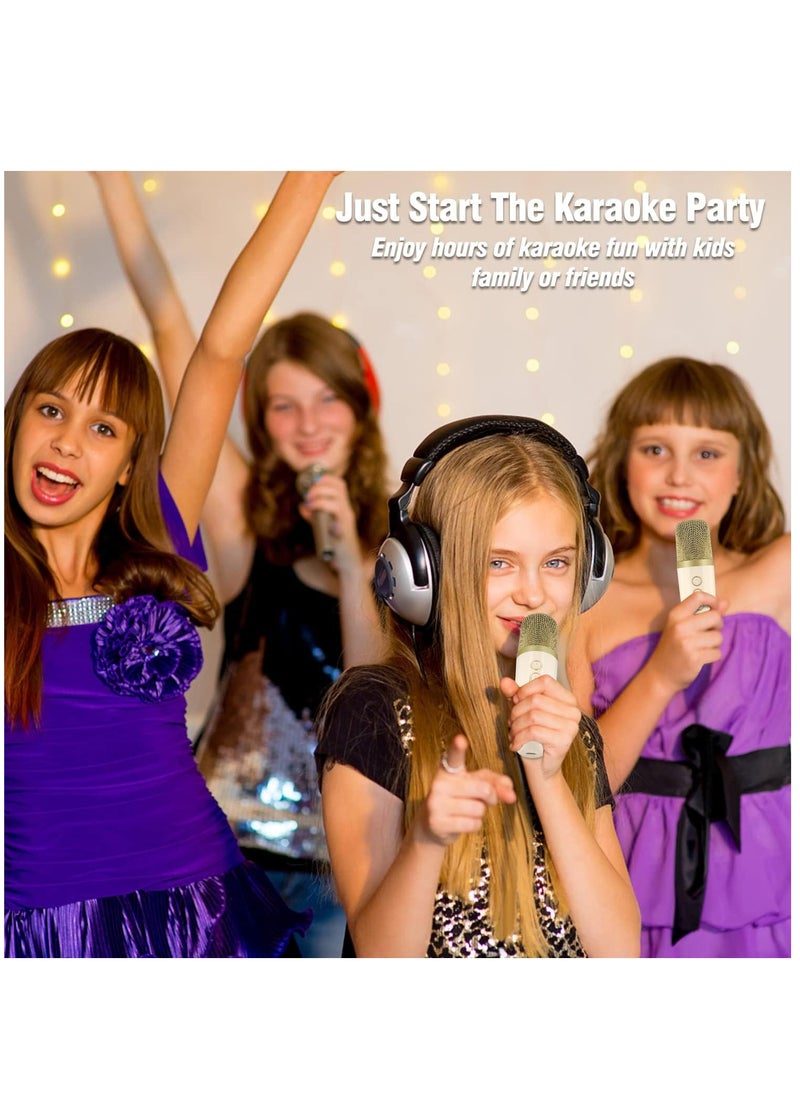 Bluetooth Speaker Beige With 2 Wireless Microphones For Karaoke Play Music Portable  Voice Changing Effects LED Dancing Light Remove Original Singer's Voice For Kids Adults