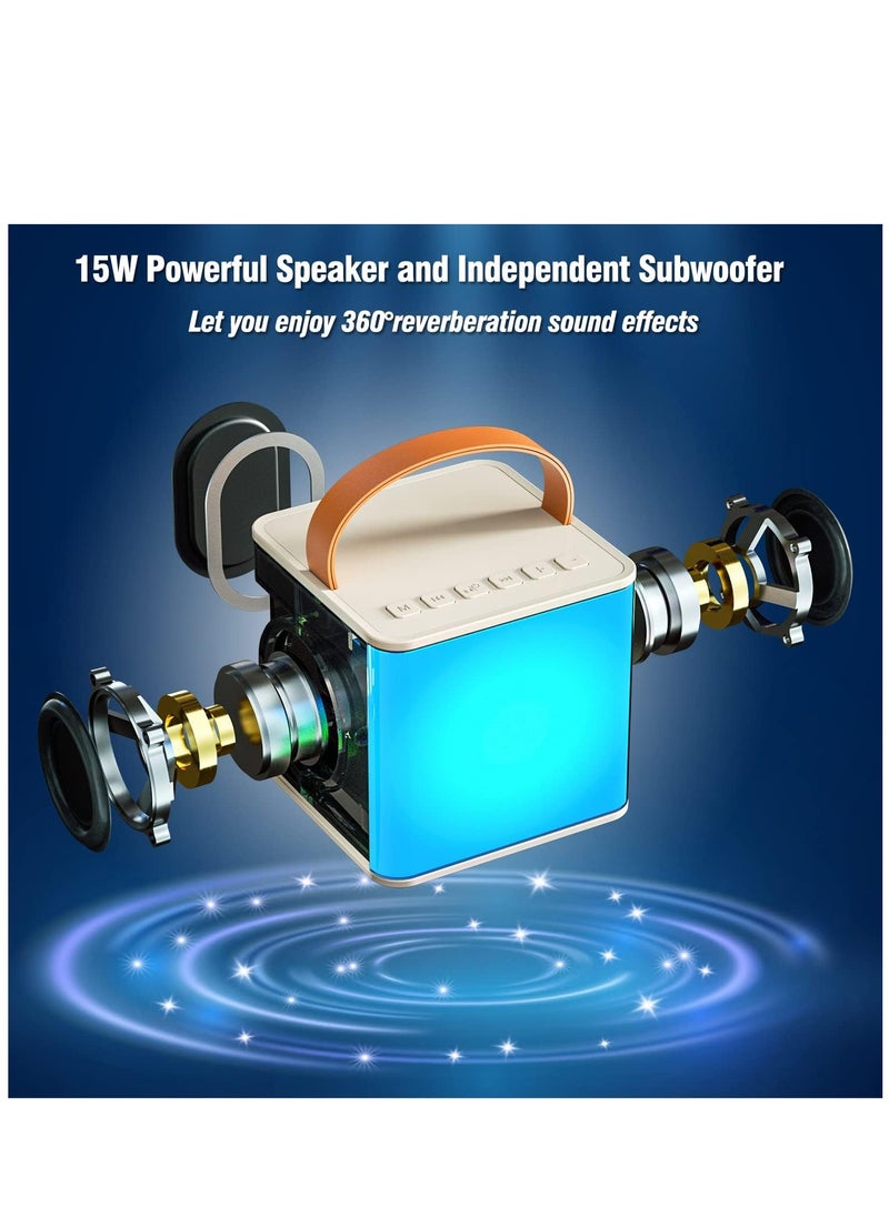 Bluetooth Speaker Beige With 2 Wireless Microphones For Karaoke Play Music Portable  Voice Changing Effects LED Dancing Light Remove Original Singer's Voice For Kids Adults