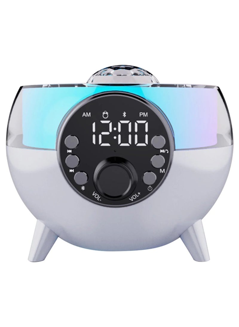 5-in-1 White Noise Machine & Alarm Clock with Bluetooth Speaker -- Galaxy Projector Light, Wireless Charging Pad & LED Ambient Lighting | Sleep Sound Aid with Subwoofer | High Volume Bedroom Clock | Relaxing Night Light for Kids & Adults | Perfect Gift