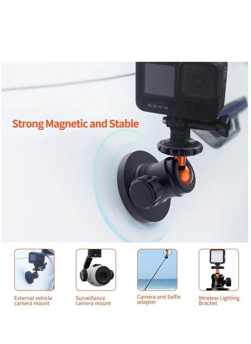 Magnetic Camera Mount with Mini Ball Head, Magnetic Mount Base Stand with 1/4-20 Male Thread Stud for Camera, for AKASO Action Camera, for Insta360 Action Camera, for DJI Osmo Action Camera