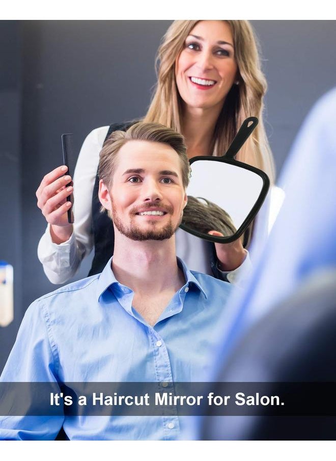 Large  Hand Mirror, Salon Barber Hairdressing Handheld Mirror with Handle (Square Black  10.3x7.4)