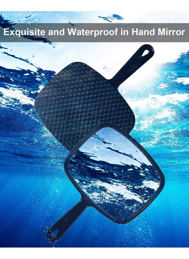 Large  Hand Mirror, Salon Barber Hairdressing Handheld Mirror with Handle (Square Black  10.3x7.4)