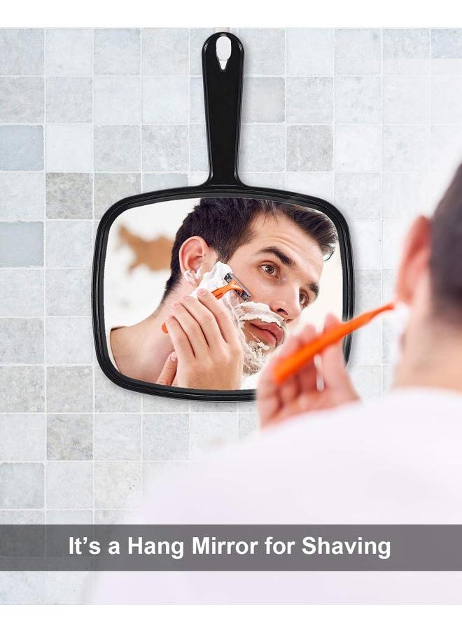 Large  Hand Mirror, Salon Barber Hairdressing Handheld Mirror with Handle (Square Black  10.3x7.4)