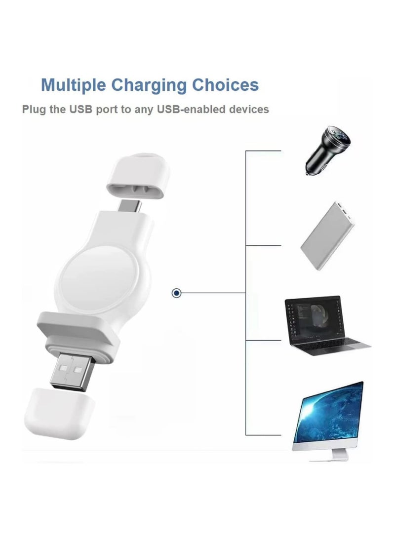 Portable Apple Watch Charger, 2 in 1 Wireless Charger for iWatch with USB-A u0026 USB-C Fast Charging Magnetic Cordless Travel Charger for Apple Watch Series 8 7 SE 6 5 4 3 2 (White)