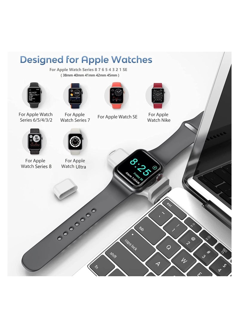 Portable Apple Watch Charger, 2 in 1 Wireless Charger for iWatch with USB-A u0026 USB-C Fast Charging Magnetic Cordless Travel Charger for Apple Watch Series 8 7 SE 6 5 4 3 2 (White)