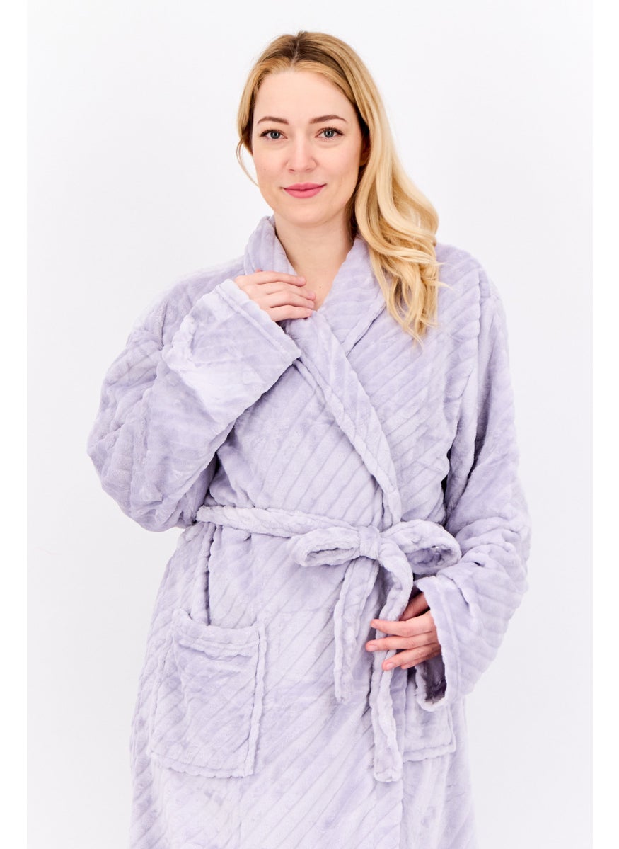 Women Belted Bath Robe, Lavender