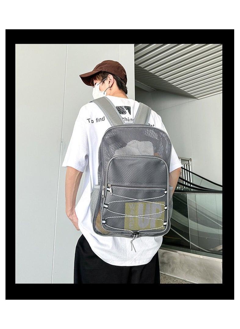 Fashionable Mesh Backpack, Swimming And Fitness Mesh Bag, Breathable Mesh Computer Bag, Drawstring Beach Bag 33*42*14CM