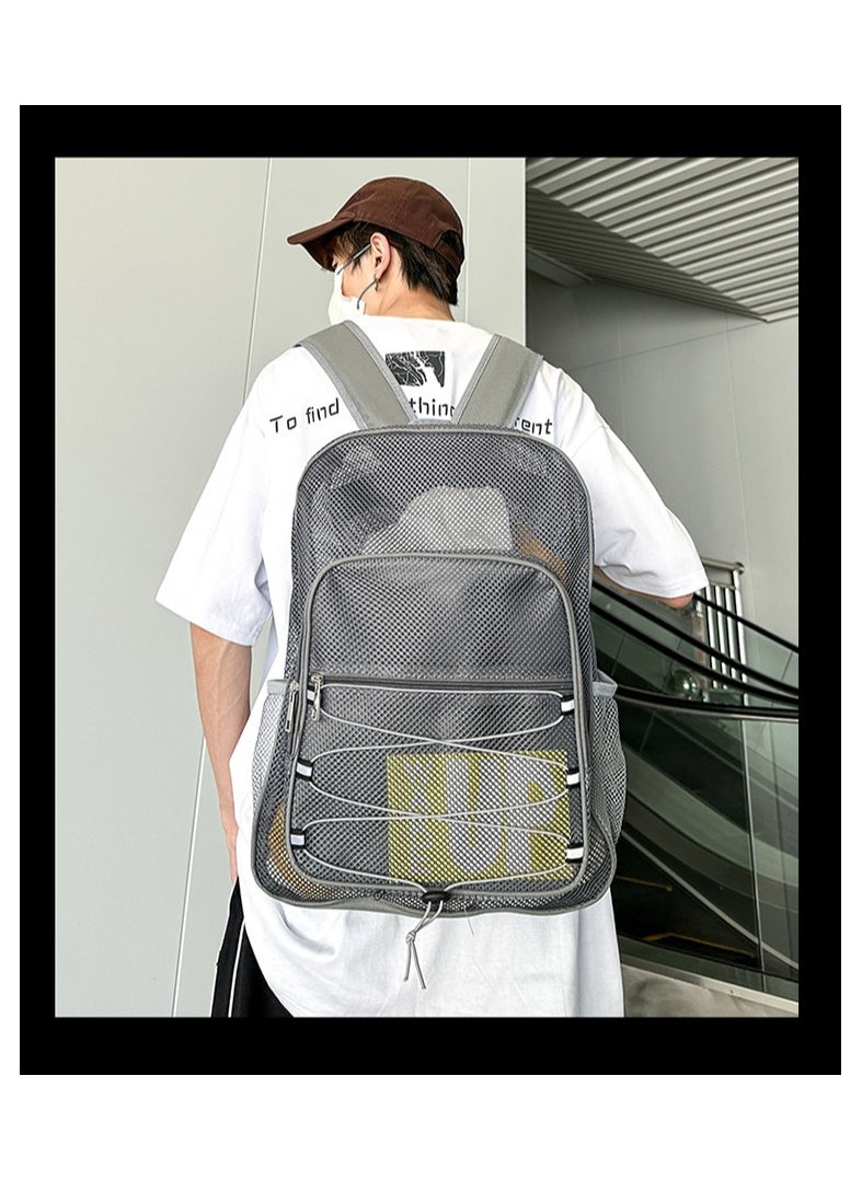 Fashionable Mesh Backpack, Swimming And Fitness Mesh Bag, Breathable Mesh Computer Bag, Drawstring Beach Bag 33*42*14CM