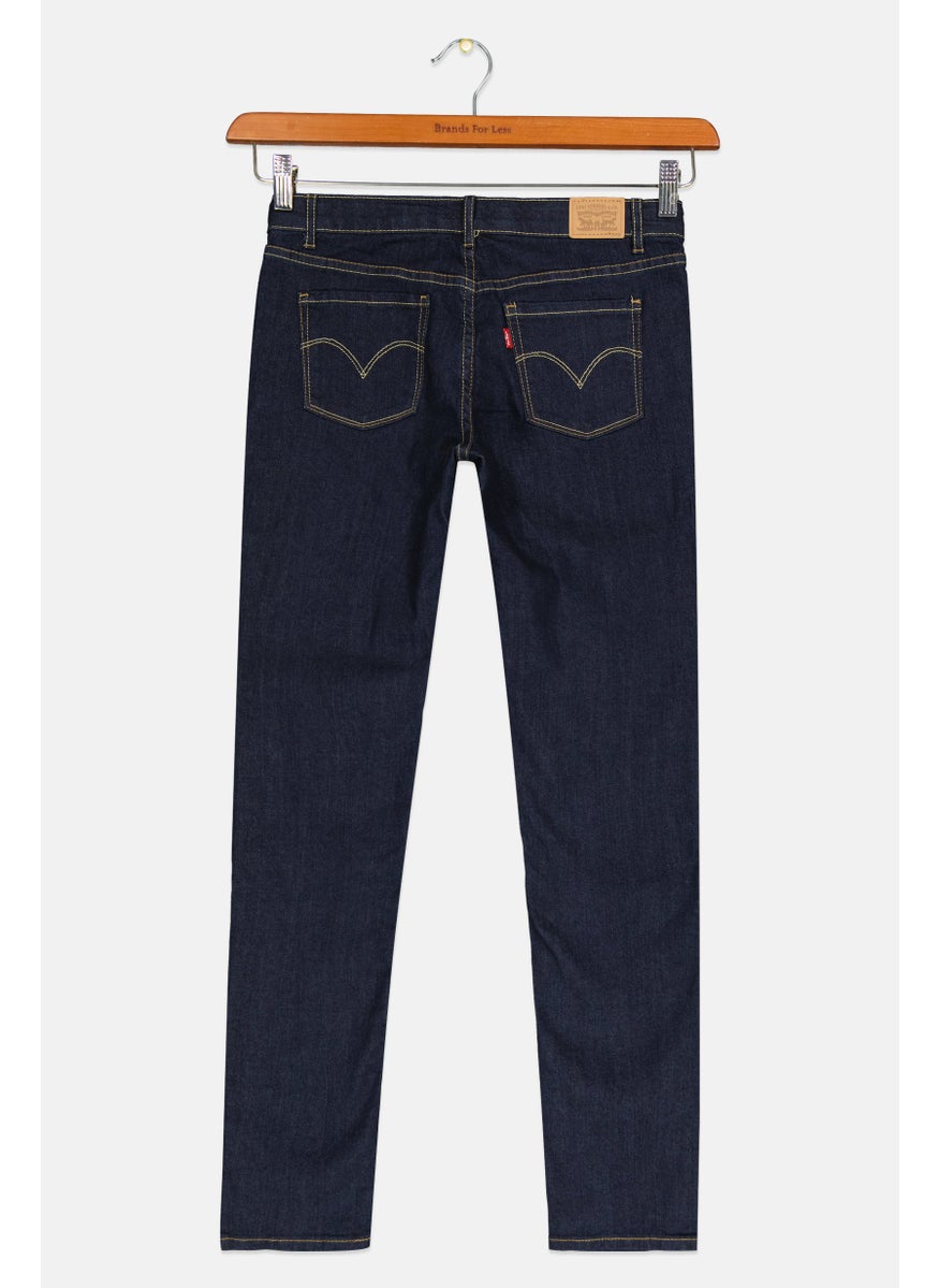Kids Girl Skinny Fit Wash Stretchable Denim Jeans, Navy
