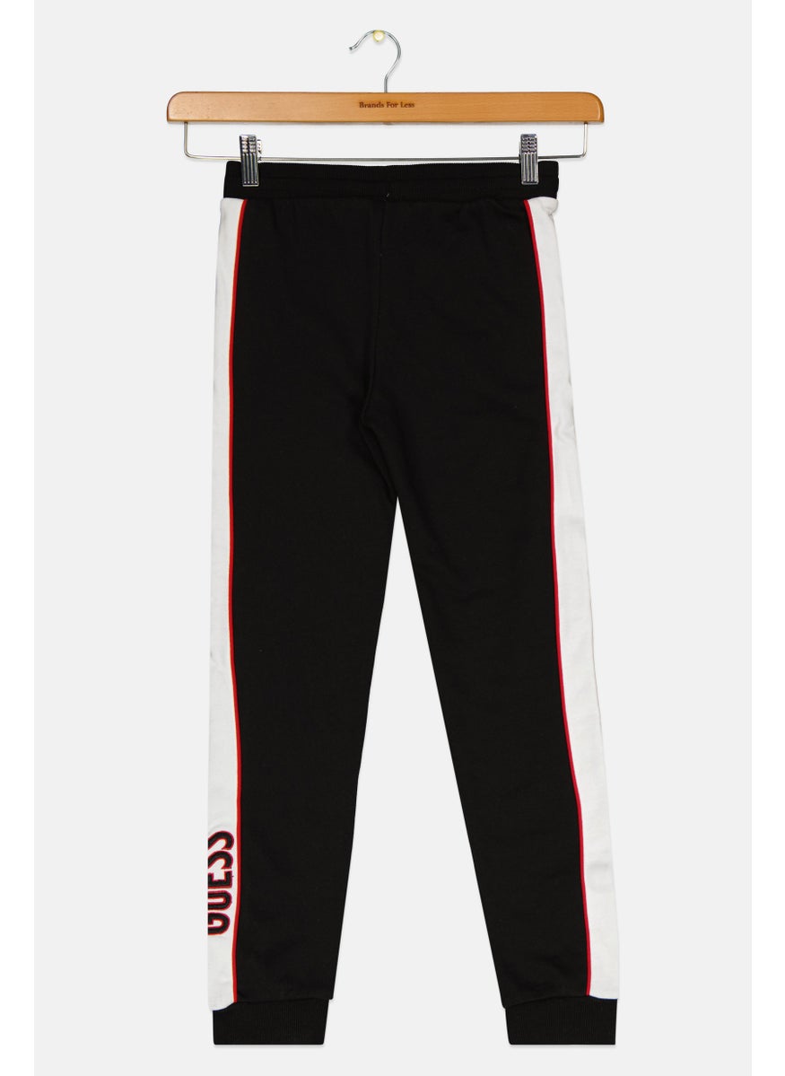 Kids Boy Embroidered Logo Jogger Pants, Black