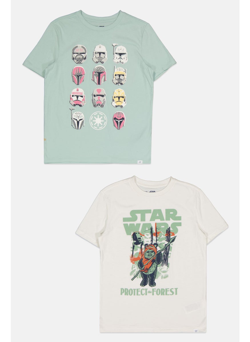 Gap x Star Wars Kids Boy 2 Piece Graphic Print Short Sleeve T-Shirt, White/Green