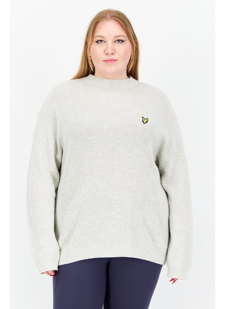 Women Mock Neck Crochet Sweaters, Light Grey