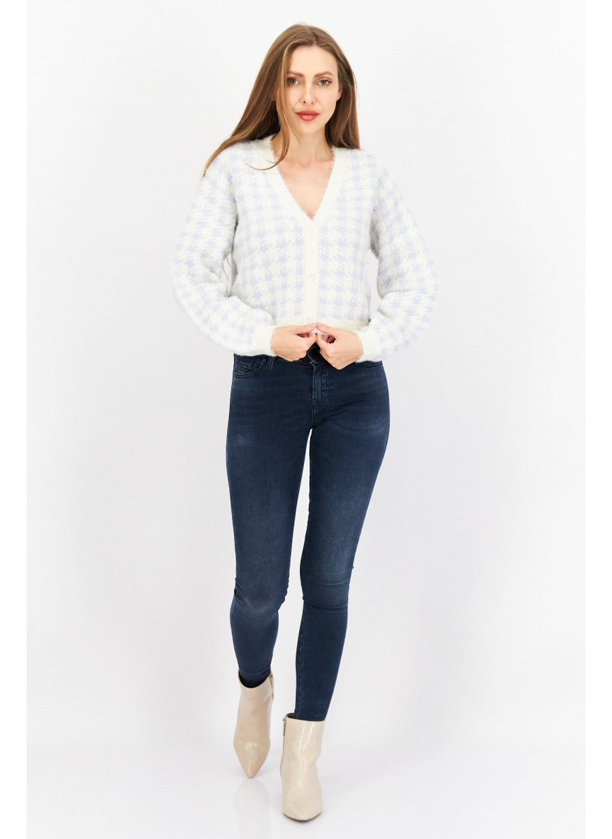 Women V-Neck Knitted Cardigans, Cream