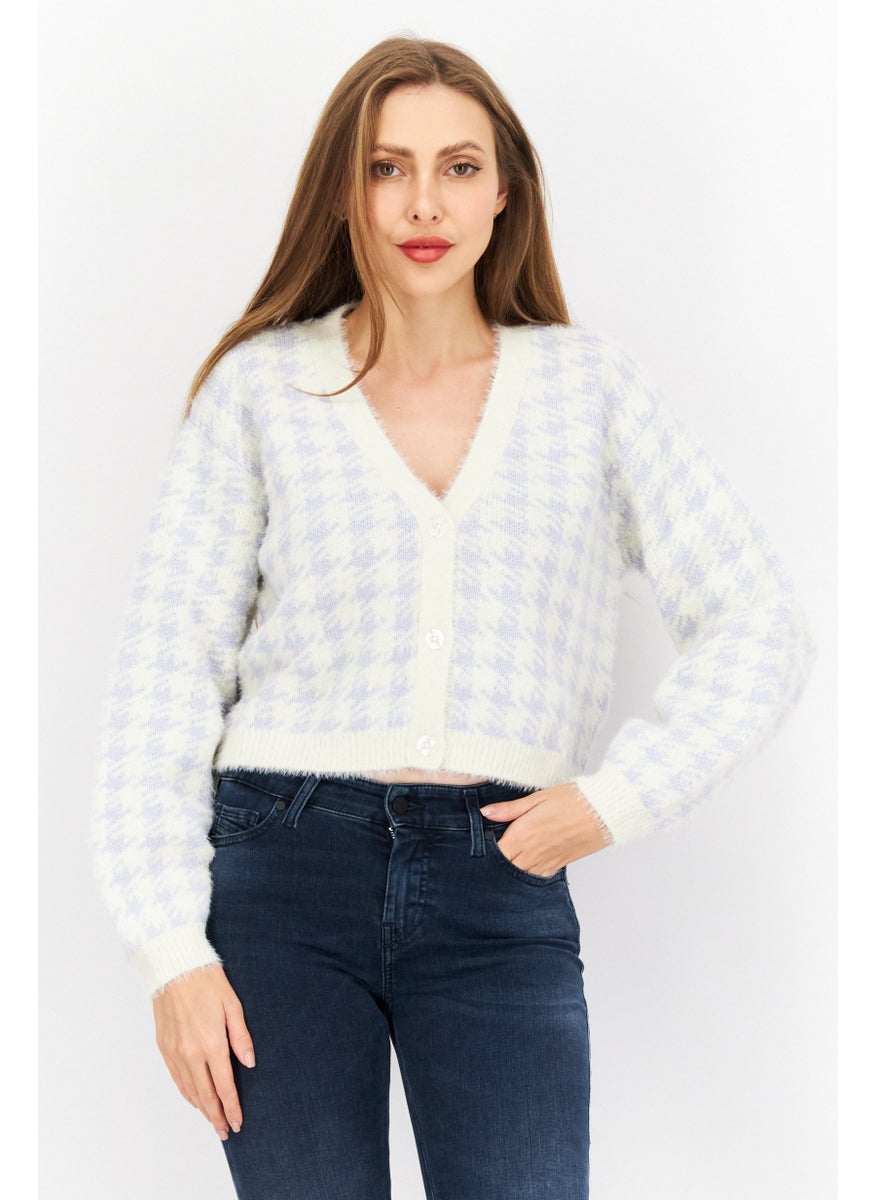 Women V-Neck Knitted Cardigans, Cream