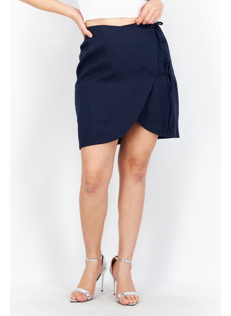 Women Pull On Plain Mini Skirts, Navy