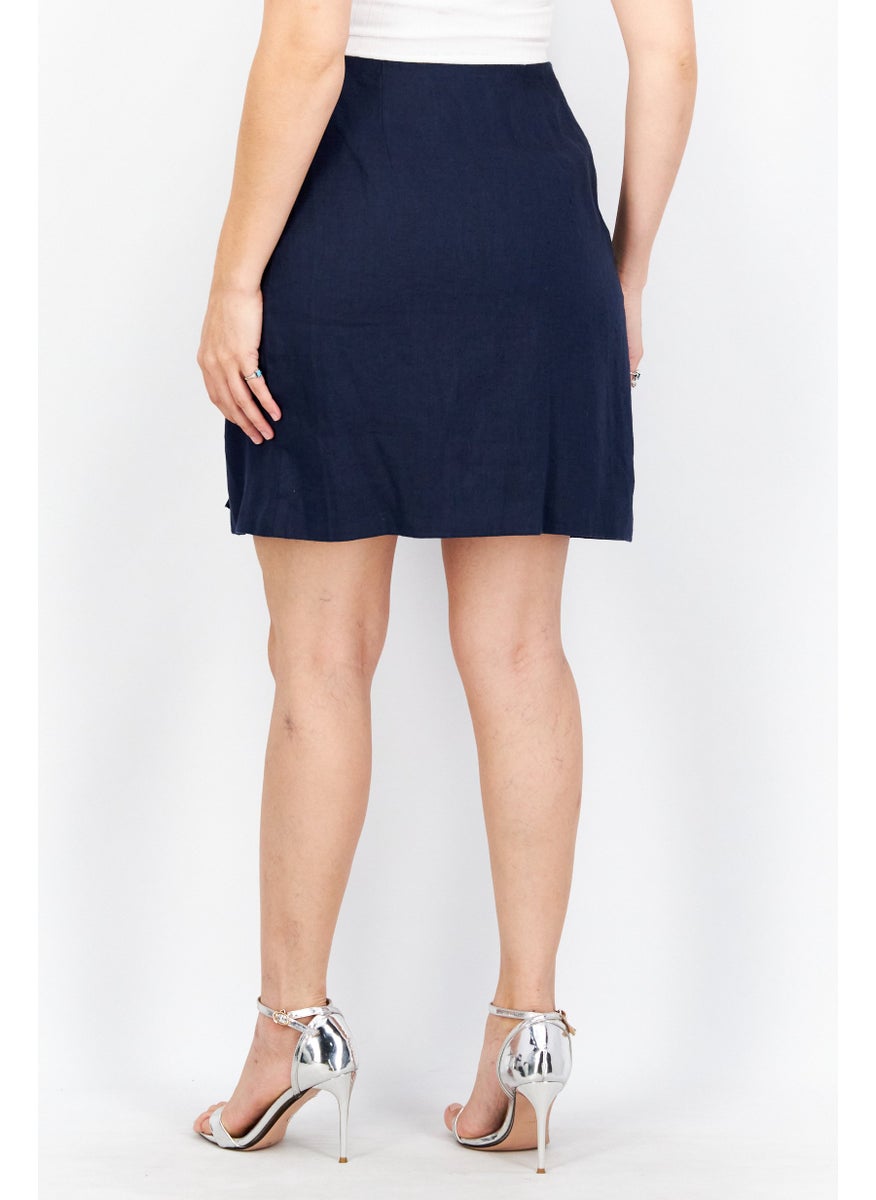 Women Pull On Plain Mini Skirts, Navy