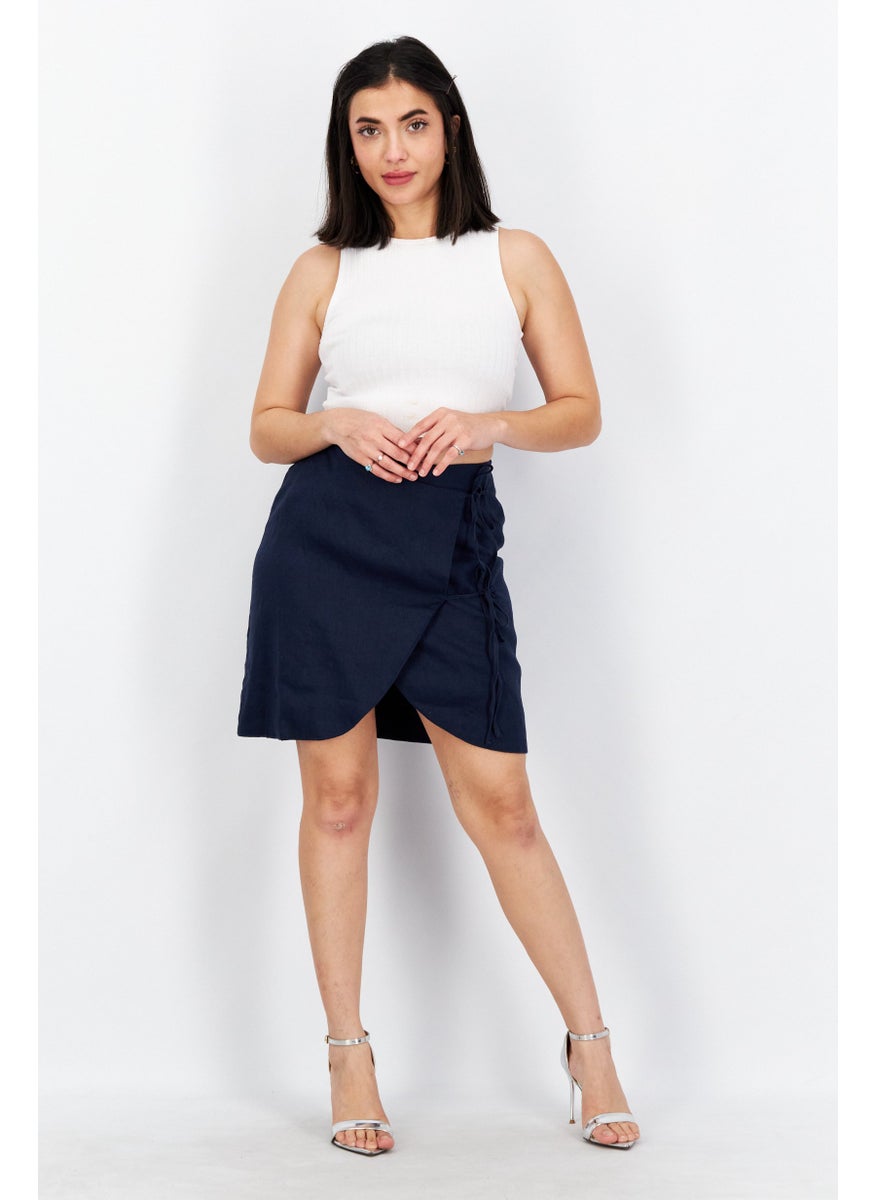 Women Pull On Plain Mini Skirts, Navy
