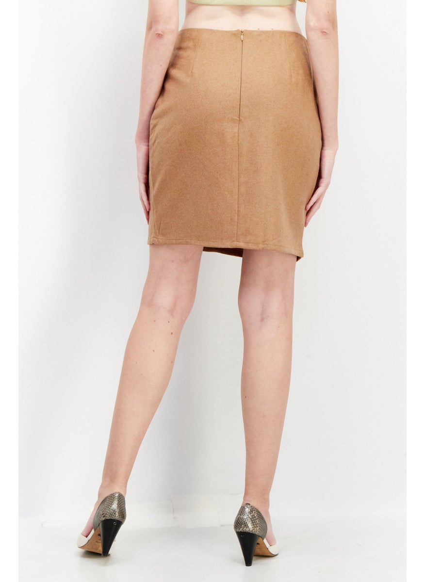 Women Textured Knot Mini Skirt, Brown