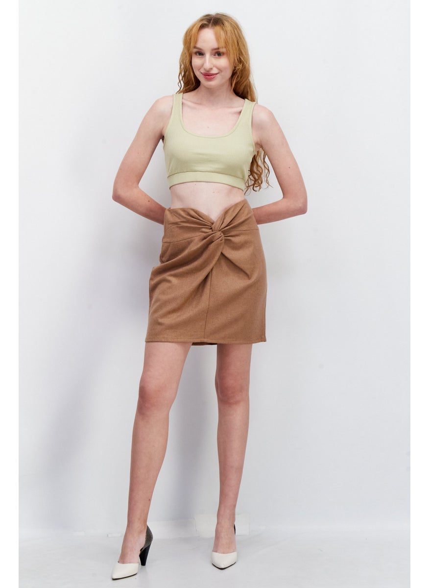 Women Textured Knot Mini Skirt, Brown