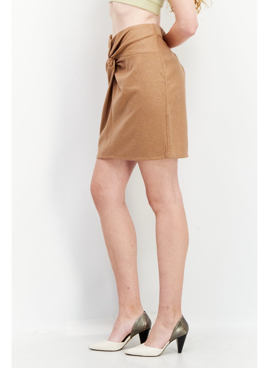 Women Textured Knot Mini Skirt, Brown