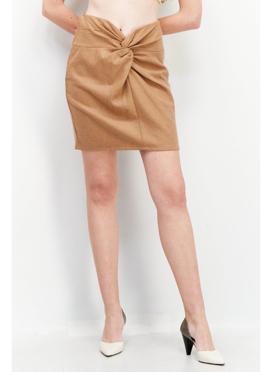 Women Textured Knot Mini Skirt, Brown