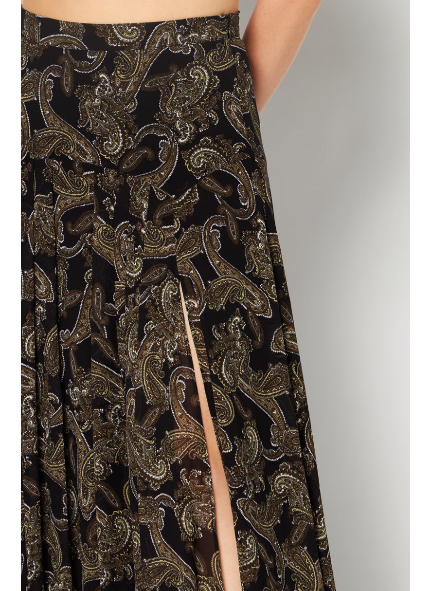 Women Floral Print Maxi Skirt, Black