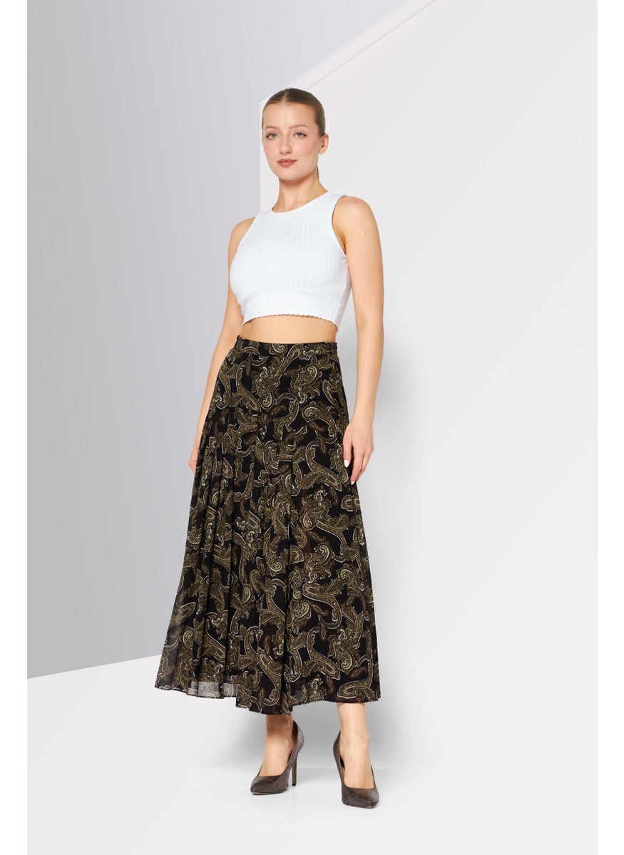 Women Floral Print Maxi Skirt, Black