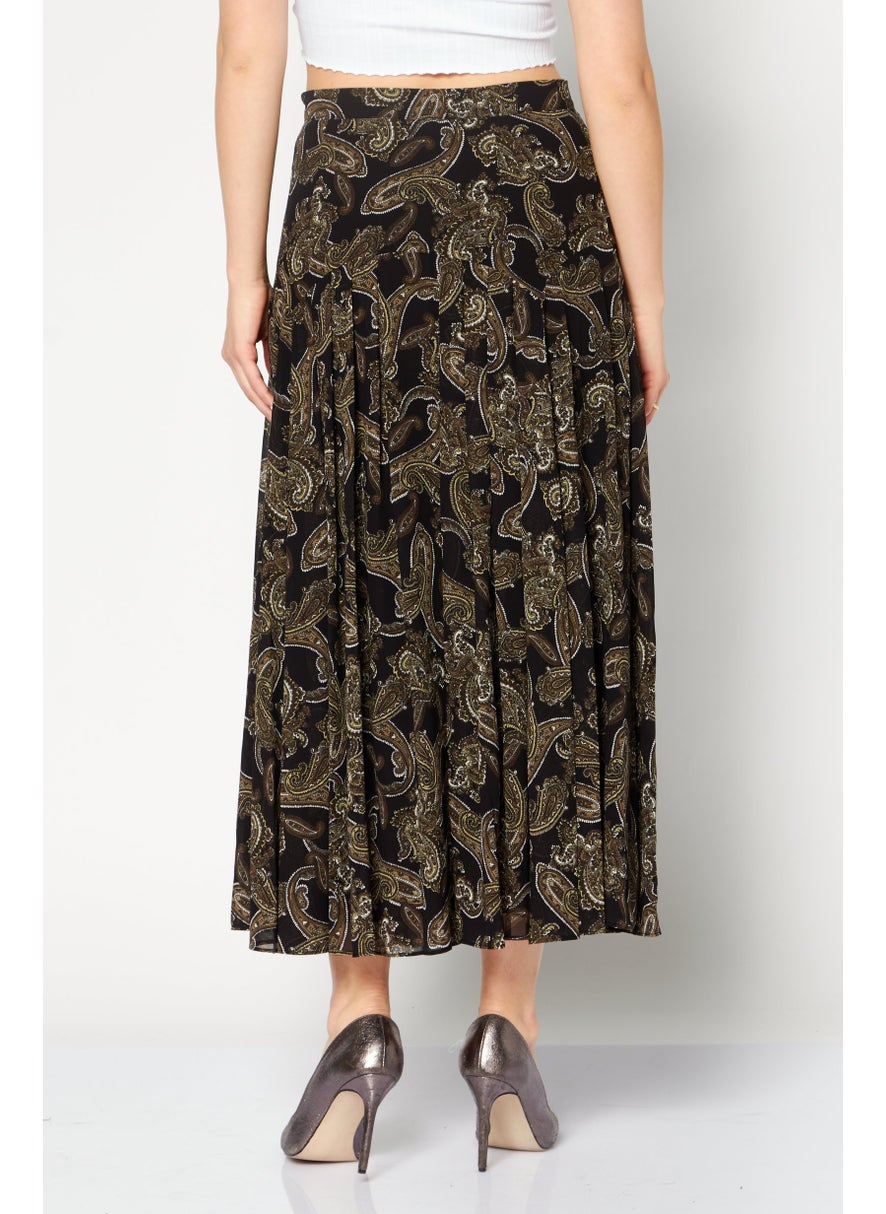 Women Floral Print Maxi Skirt, Black