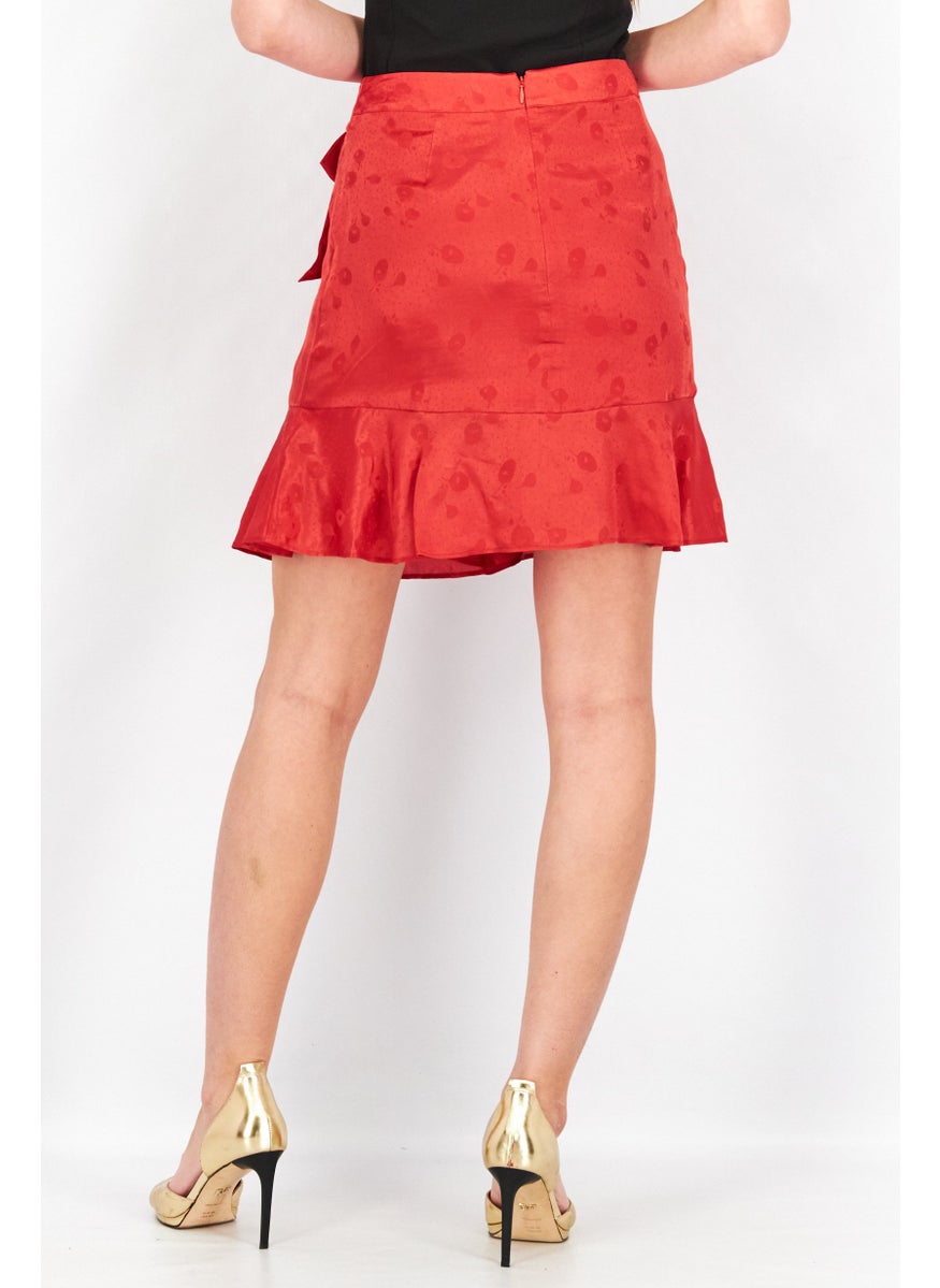 Women Floral Print Mini Skirts, Red