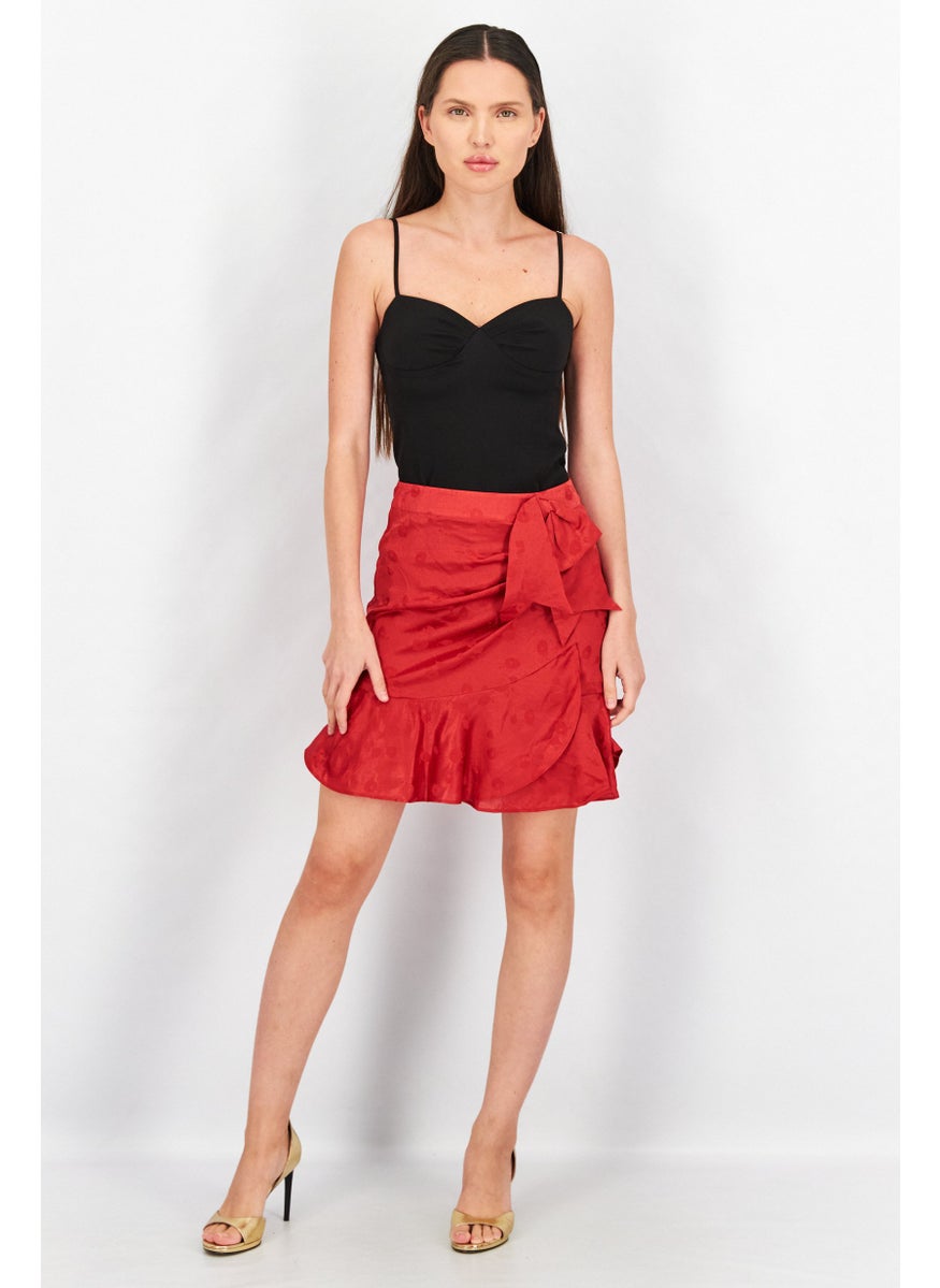 Women Floral Print Mini Skirts, Red