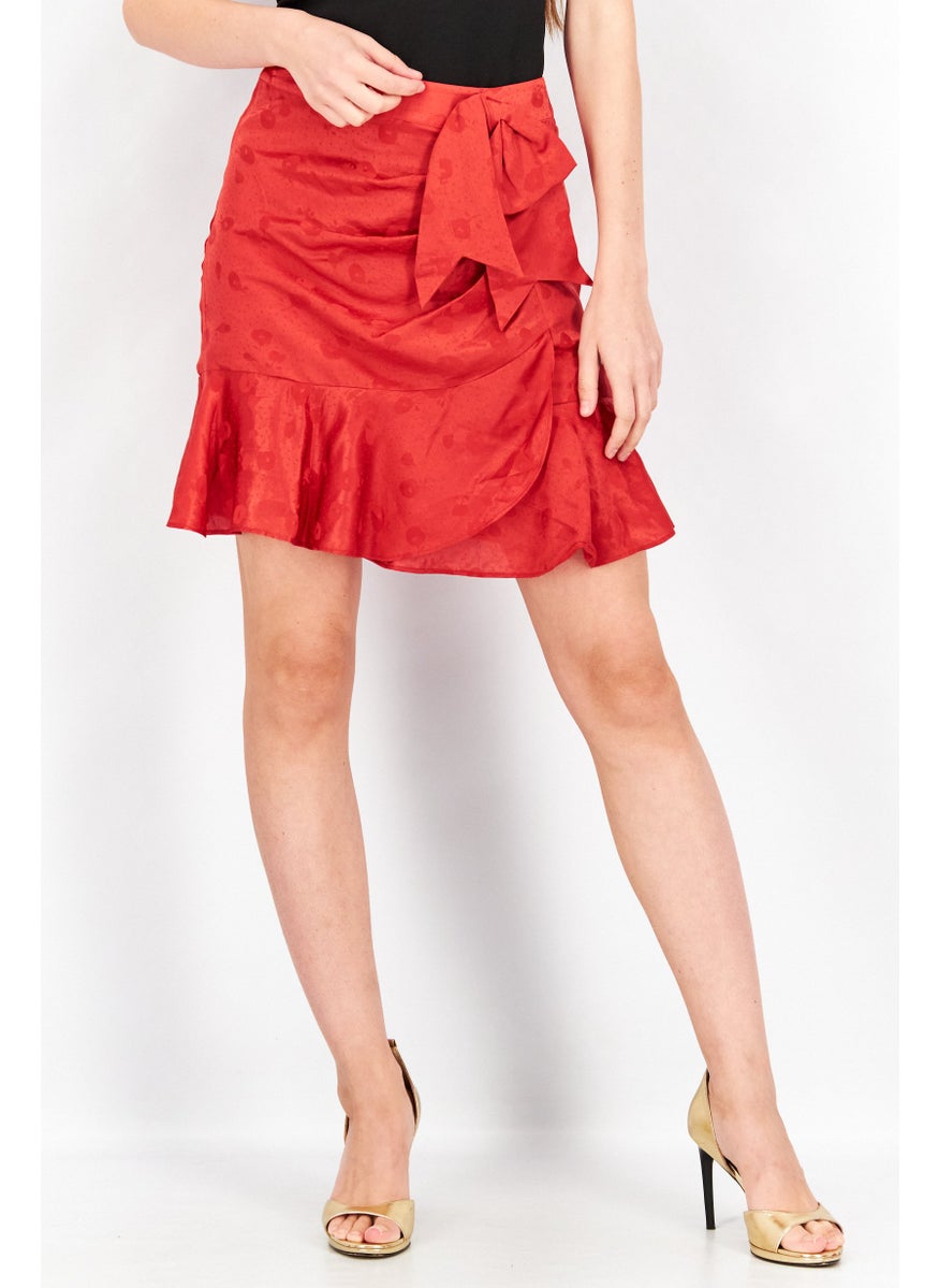 Women Floral Print Mini Skirts, Red