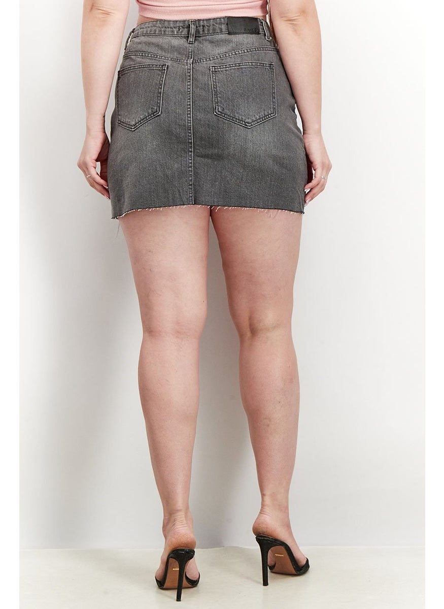 Women Raw Hem Denim Mini Skirt, Grey Wash