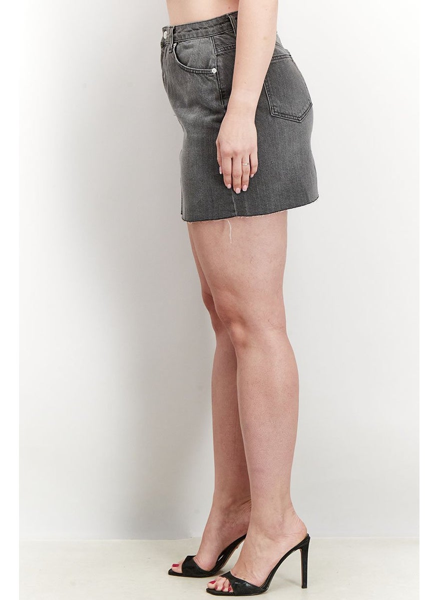 Women Raw Hem Denim Mini Skirt, Grey Wash
