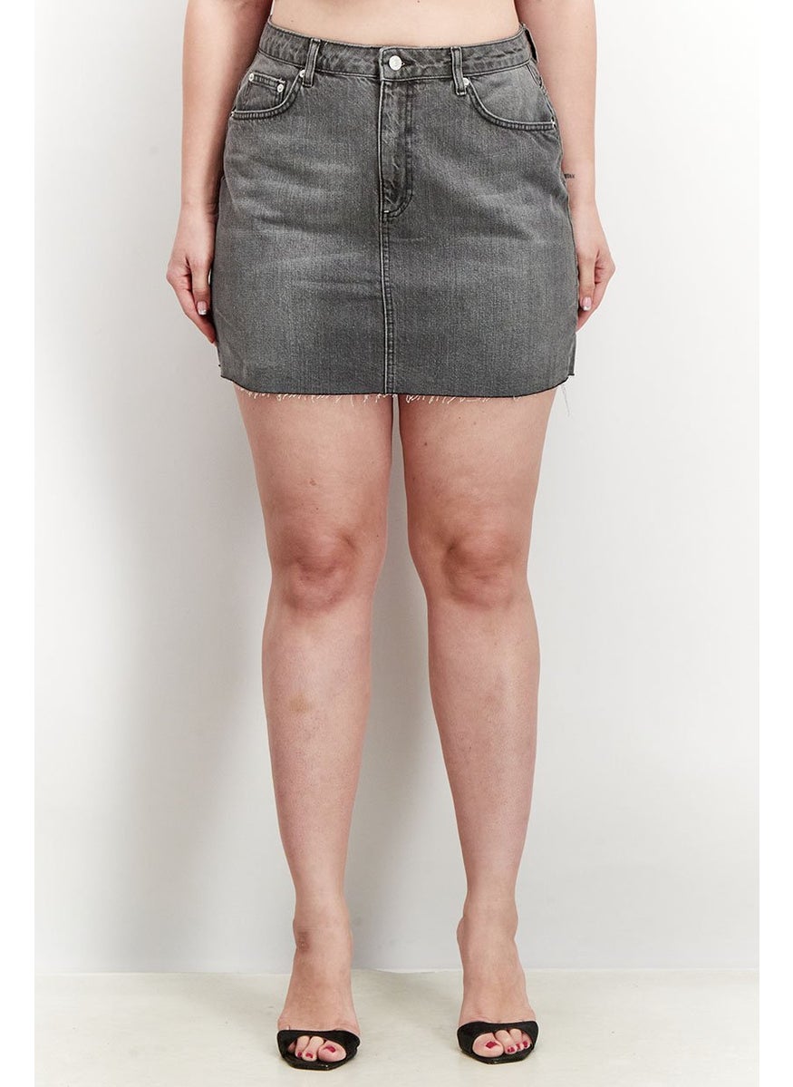 Women Raw Hem Denim Mini Skirt, Grey Wash