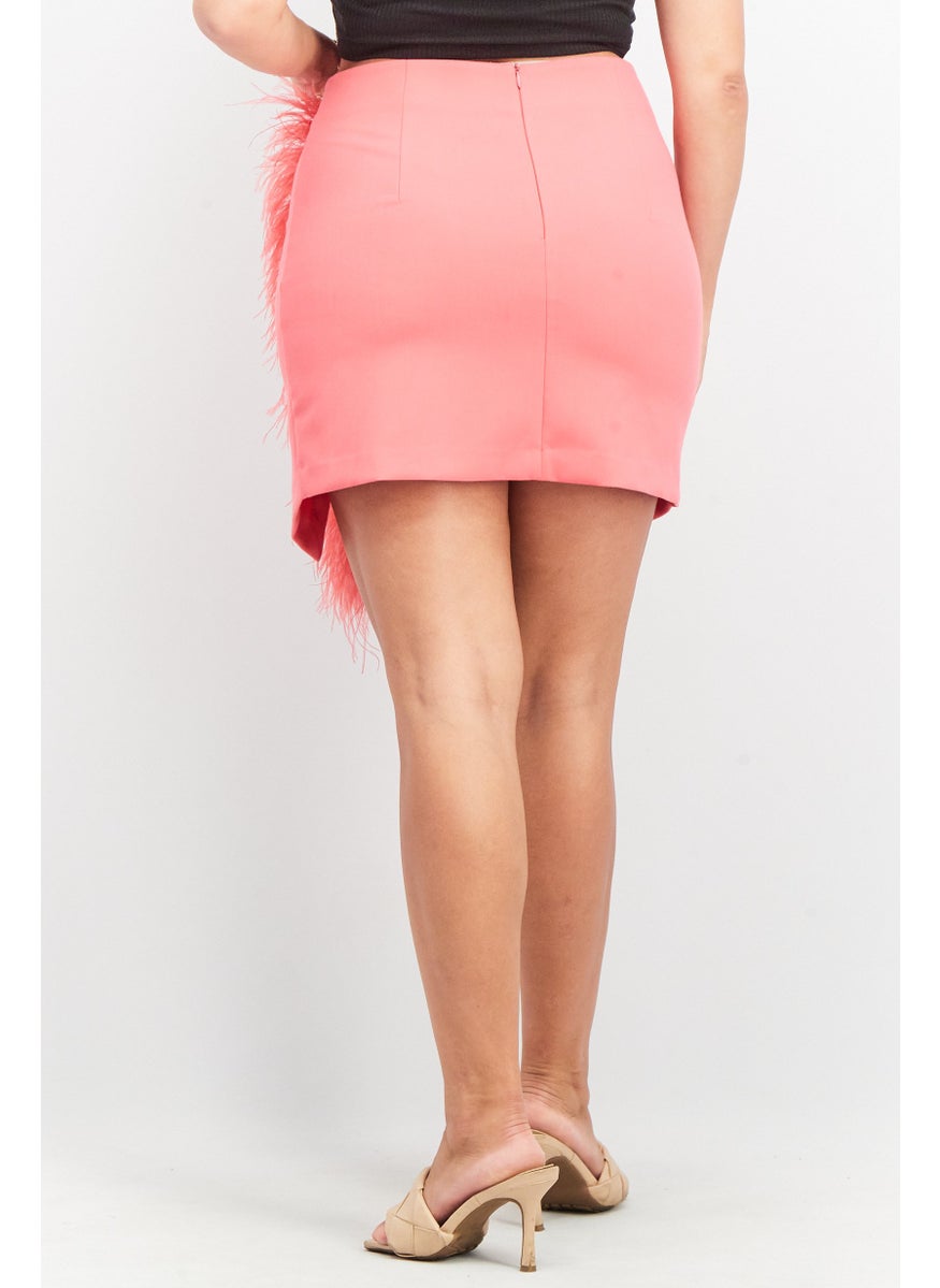 Women Textured Side Slit Skirt, Pink