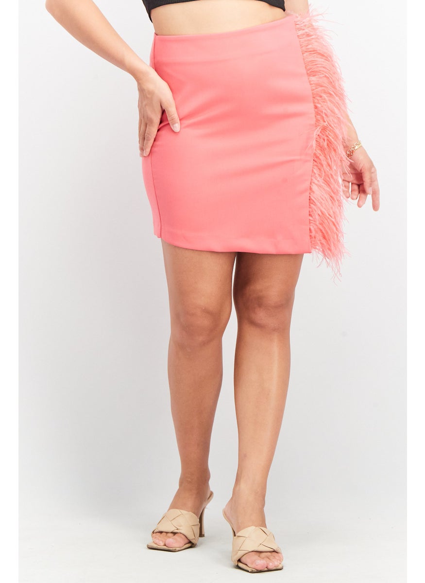 Women Textured Side Slit Skirt, Pink