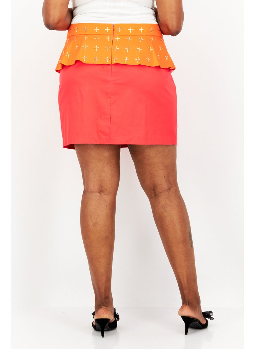 Women Plus Size Embellished Mini Skirt, Red