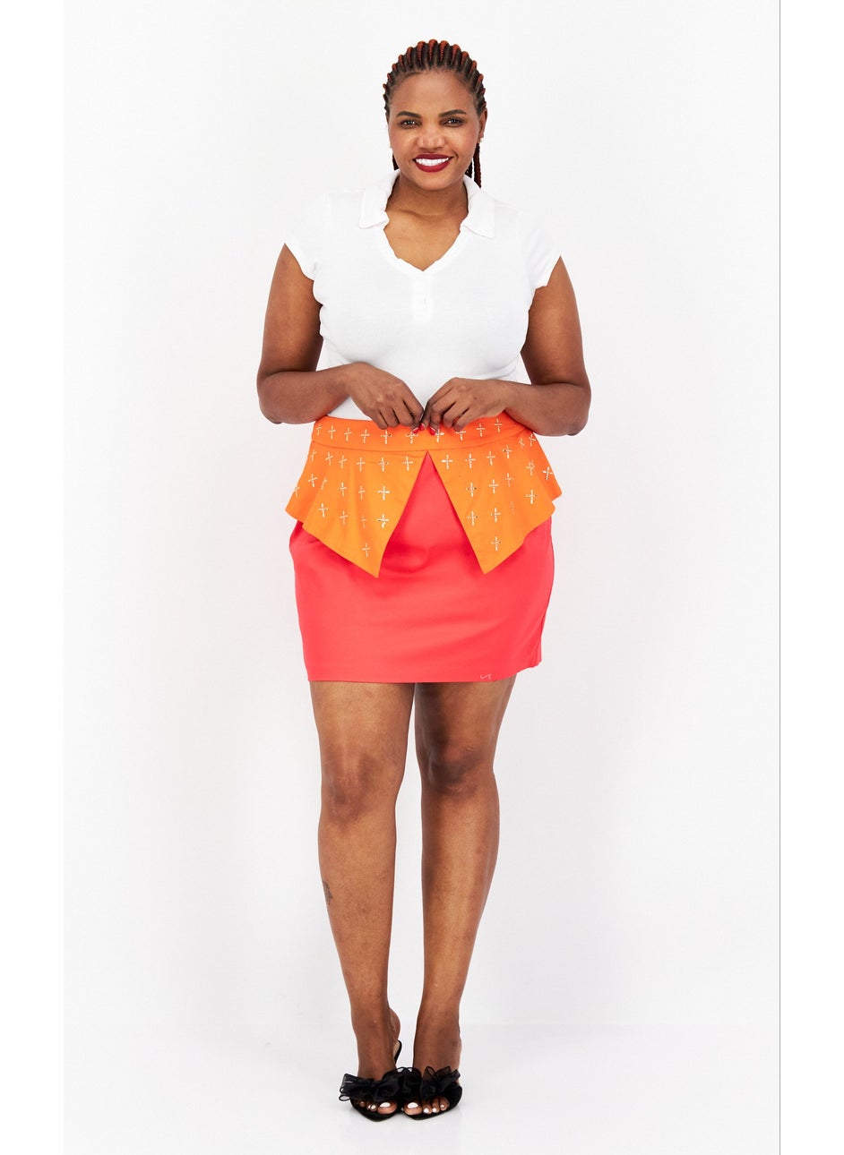 Women Plus Size Embellished Mini Skirt, Red