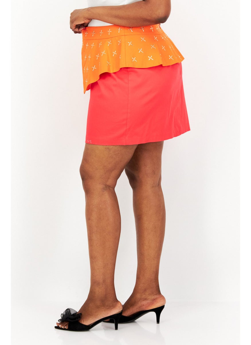 Women Plus Size Embellished Mini Skirt, Red