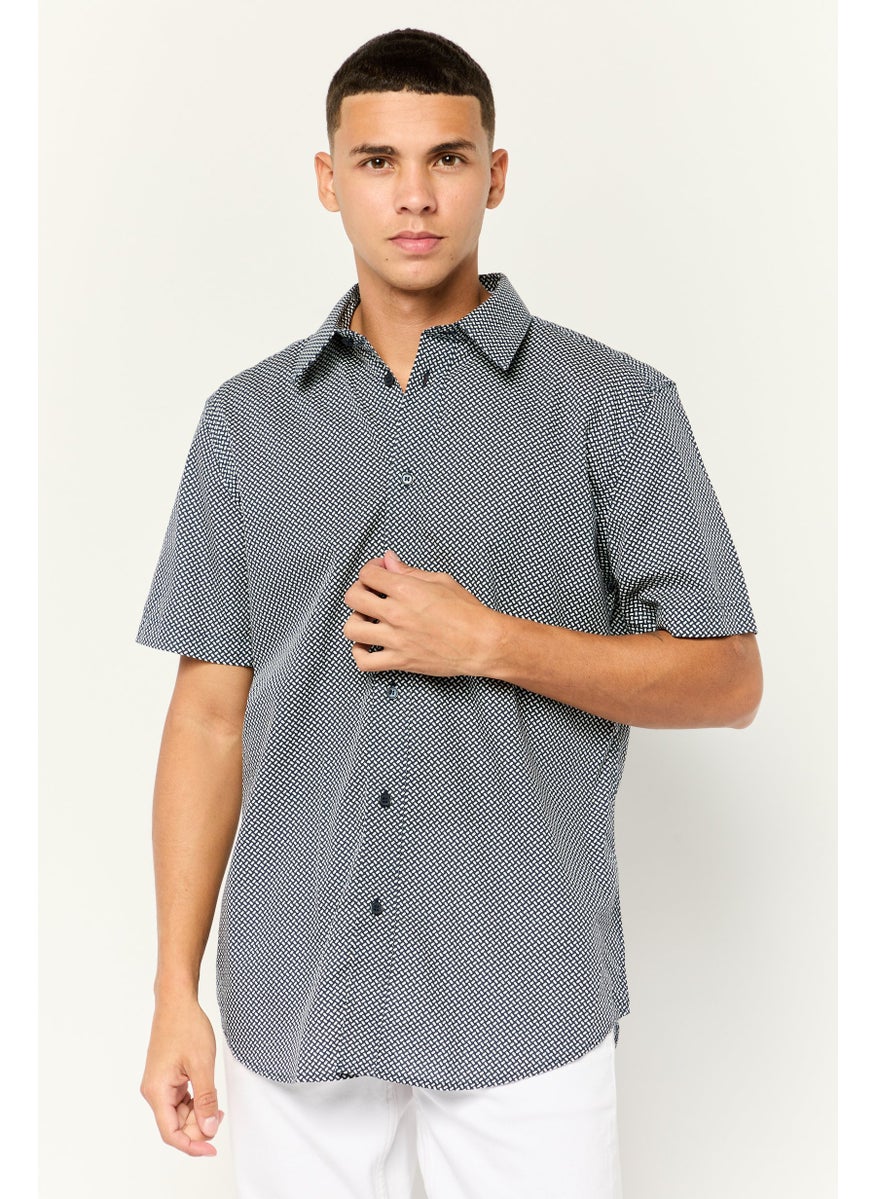 Men Slim Fit Allover Print Short Sleeves Casual Shirt, Multicolors