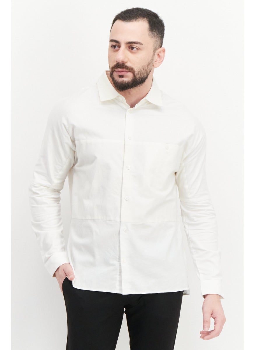 Men Regular Fit Solid Long Sleeve Casual Shirt, White