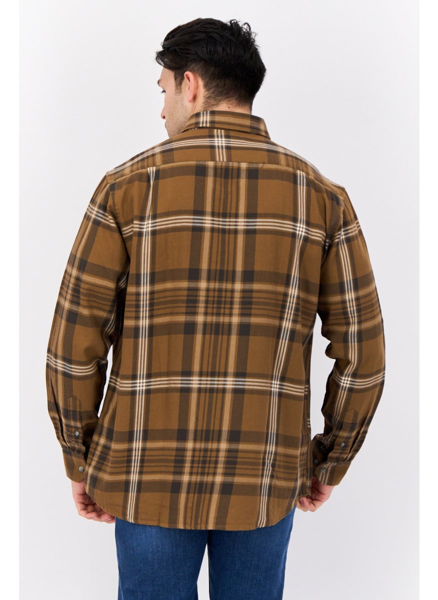 Men Classic Fit Plaid Long Sleeve Casual Shirt, Brown