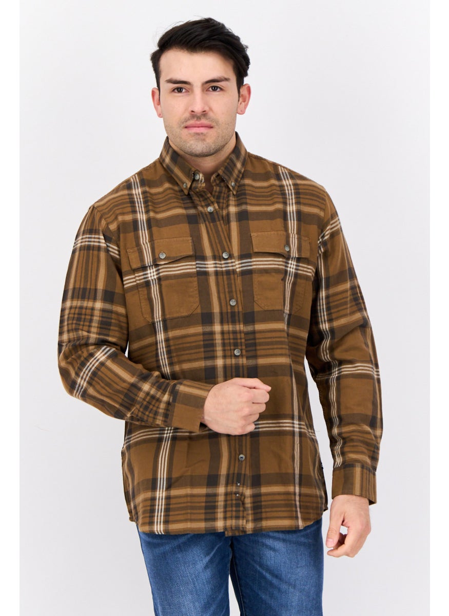 Men Classic Fit Plaid Long Sleeve Casual Shirt, Brown